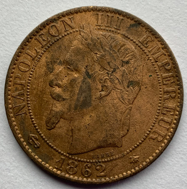1862 A France 5 Centimes coin